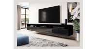 Meuble TV RAMOS noir brillant 270 cm – 3 portes abattantes et 3 niches – Design moderne