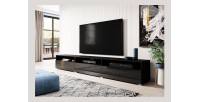Meuble TV RAMOS noir brillant 270 cm – 3 portes abattantes et 3 niches – Design moderne