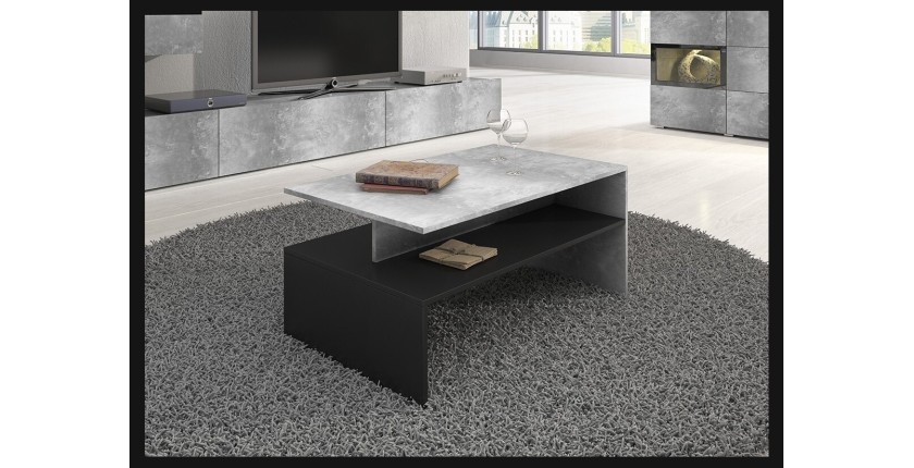 Ensemble de 7 meubles de salon collection RAMOS. Couleur gris effet béton et noir.