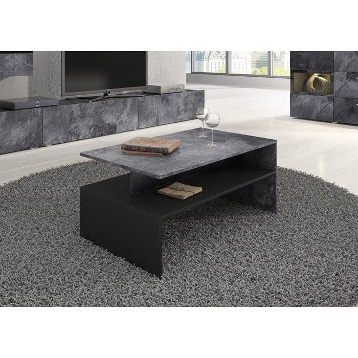 Ensemble de 7 meubles de salon collection RAMOS. Couleur gris effet ardoise et noir.