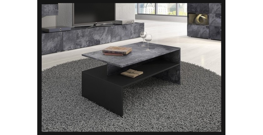 Ensemble de 7 meubles de salon collection RAMOS. Couleur gris effet ardoise et noir.