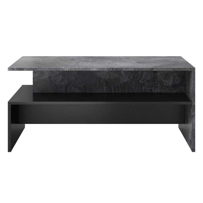 Ensemble de 7 meubles de salon collection RAMOS. Couleur gris effet ardoise et noir.