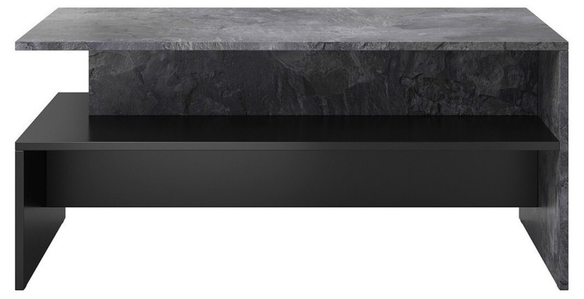 Ensemble de 7 meubles de salon collection RAMOS. Couleur gris effet ardoise et noir.