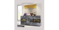 Ensemble de 7 meubles de salon collection RAMOS. Couleur gris effet ardoise et noir.