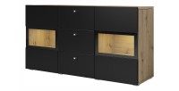 Ensemble de 7 meubles de salon collection RAMOS. Chêne et noir super mat.