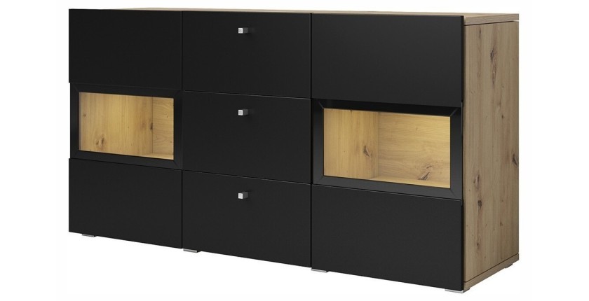 Ensemble de 7 meubles de salon collection RAMOS. Chêne et noir super mat.