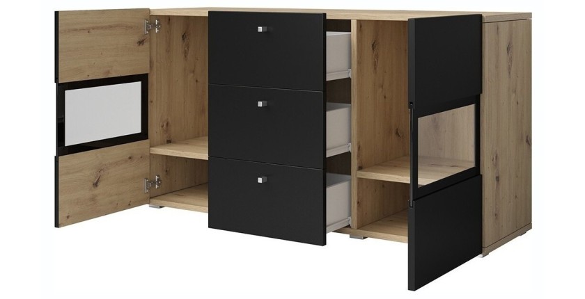 Ensemble de 7 meubles de salon collection RAMOS. Chêne et noir super mat.