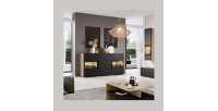 Ensemble de 7 meubles de salon collection RAMOS. Chêne et noir super mat.