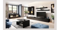 Ensemble de 7 meubles de salon collection RAMOS. Coloris noir brillant