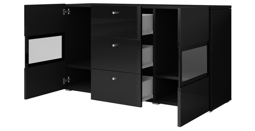 Ensemble de 7 meubles de salon collection RAMOS. Coloris noir brillant