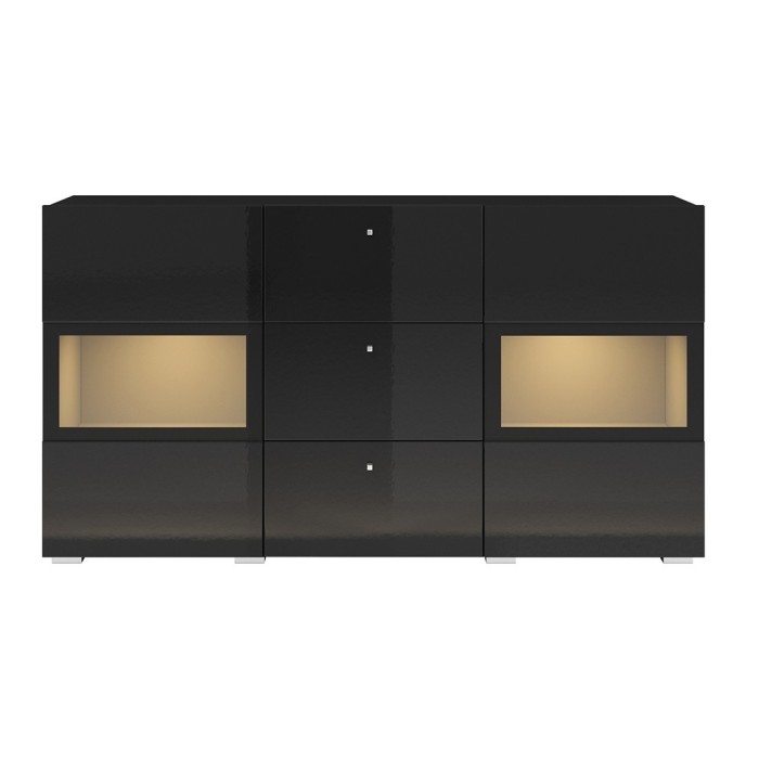 Ensemble de 7 meubles de salon collection RAMOS. Coloris noir brillant