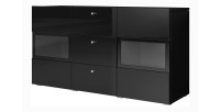 Ensemble de 7 meubles de salon collection RAMOS. Coloris noir brillant