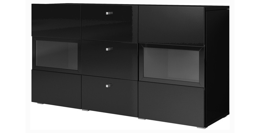Ensemble de 7 meubles de salon collection RAMOS. Coloris noir brillant