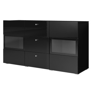 Ensemble de 7 meubles de salon collection RAMOS. Coloris noir brillant