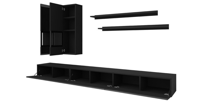 Ensemble de 7 meubles de salon collection RAMOS. Coloris noir brillant