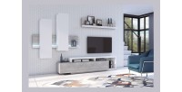 Ensemble meubles de salon avec LED collection BERGAME. Coloris blanc et gris béton.