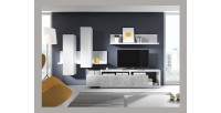 Ensemble meubles de salon avec LED collection BERGAME. Coloris blanc et gris béton.