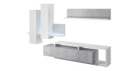Ensemble meubles de salon avec LED collection BERGAME. Coloris blanc et gris béton.