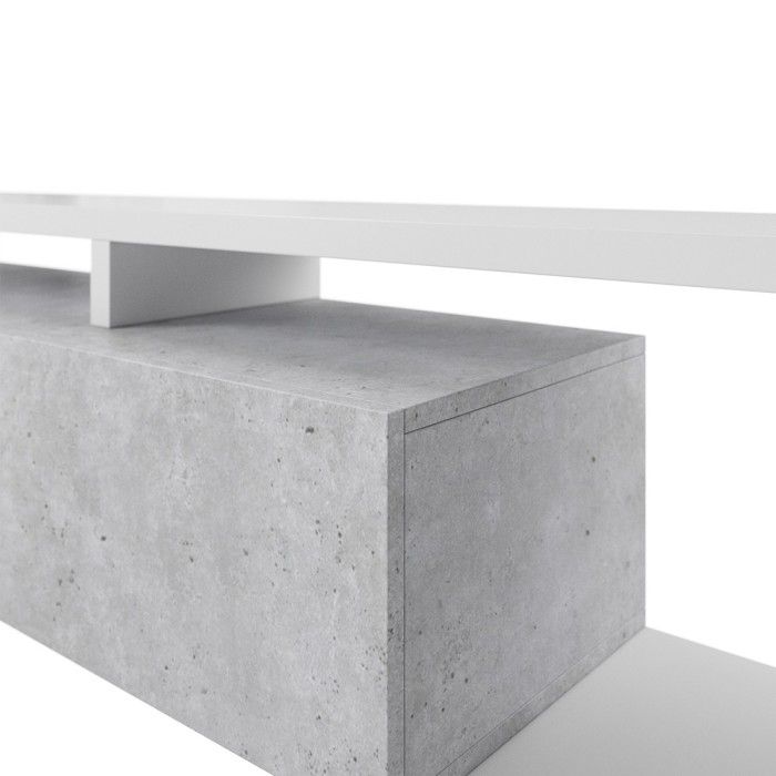 Meuble TV 220cm collection BERGAME. Coloris blanc et gris béton.