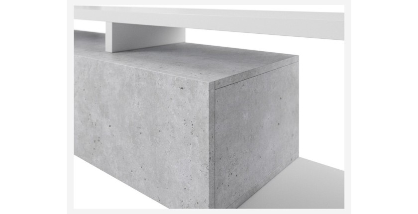 Meuble TV 220cm collection BERGAME. Coloris blanc et gris béton.
