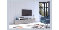 Meuble TV 220cm collection BERGAME. Coloris blanc et gris béton.