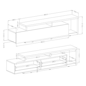 Meuble TV 220cm collection BERGAME. Coloris blanc et gris béton.