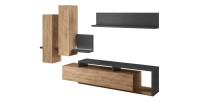 Ensemble meubles de salon avec LED collection BERGAME. Coloris chêne et gris.