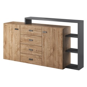 Buffet avec étagère intégrée collection BERGAME 180cm. Coloris chêne et gris.