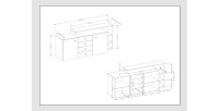 Buffet avec étagère intégrée collection BERGAME 180cm. Coloris chêne et gris.
