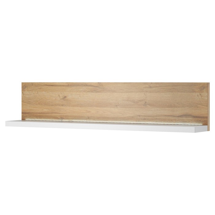 Étagère murale design 150cm Coloris chêne et blanc avec LED. Collection BERGAME.