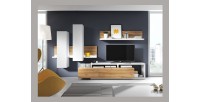 Étagère murale design 150cm Coloris chêne et blanc avec LED. Collection BERGAME.