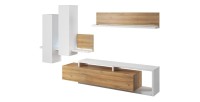 Ensemble meubles de salon avec LED collection BERGAME. Coloris chêne et blanc.