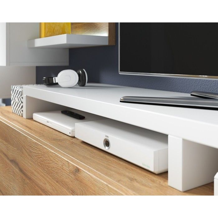 Ensemble meubles de salon avec LED collection BERGAME. Coloris chêne et blanc.