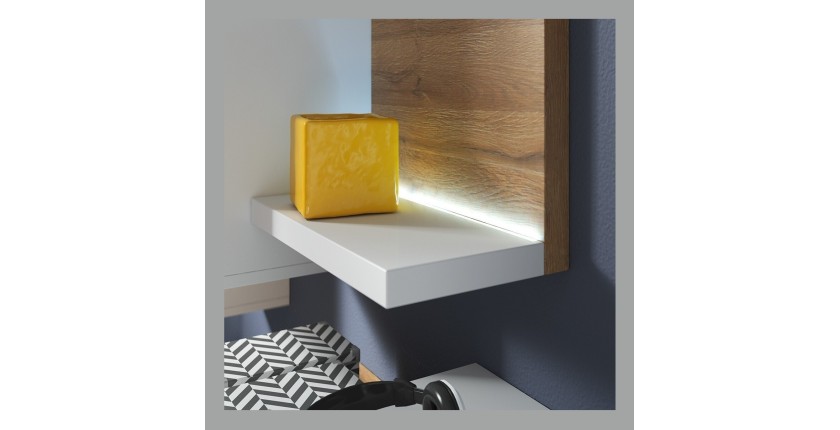 Ensemble meubles de salon avec LED collection BERGAME. Coloris chêne et blanc.