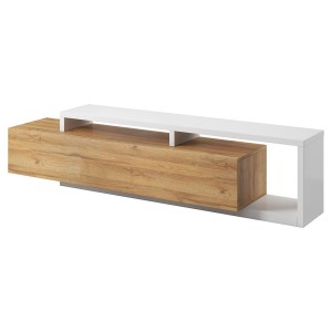 Meuble TV 220cm collection BERGAME. Coloris chêne et blanc.