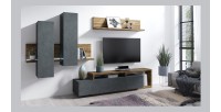 Étagère murale design 150cm Coloris chêne foncé. Collection BERGAME.