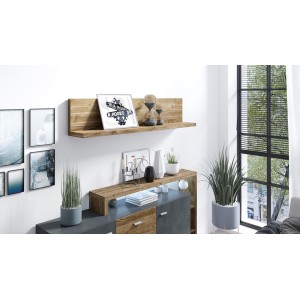 Étagère murale design 150cm Coloris chêne foncé. Collection BERGAME.