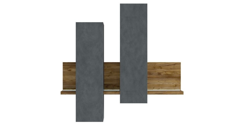 Composition murale avec LED. Coloris gris et chêne foncé. Collection BERGAME.
