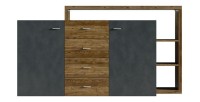 Buffet avec étagère intégrée collection BERGAME 180cm. Coloris gris et chêne foncé.