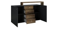 Buffet avec étagère intégrée collection BERGAME 180cm. Coloris gris et chêne foncé.