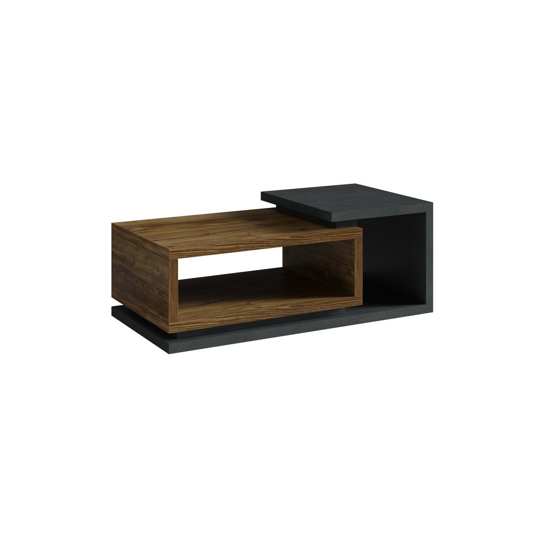Table basse design collection BERGAME. Coloris gris et chêne foncé. Style design
