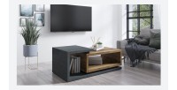 Table basse design collection BERGAME. Coloris gris et chêne foncé. Style design