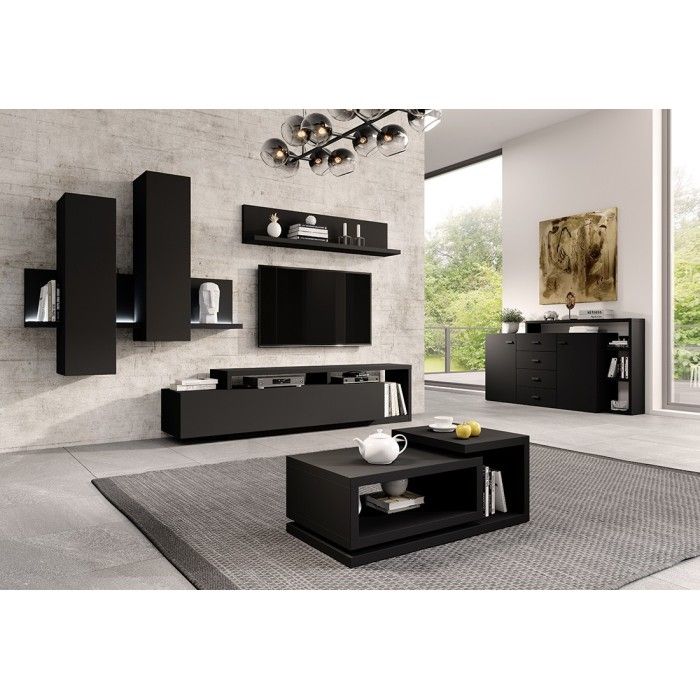 Étagère murale design 150cm Coloris noir super mat. Collection BERGAME.