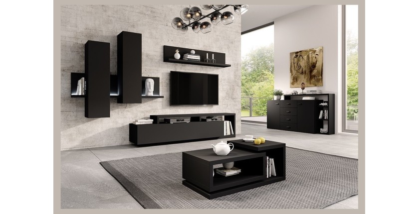 Étagère murale design 150cm Coloris noir super mat. Collection BERGAME.