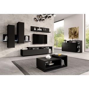 Étagère murale design 150cm Coloris noir super mat. Collection BERGAME.
