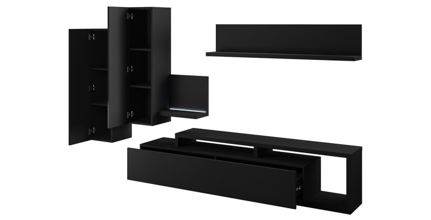 Ensemble meubles de salon avec LED collection BERGAME. Coloris noir super mat.