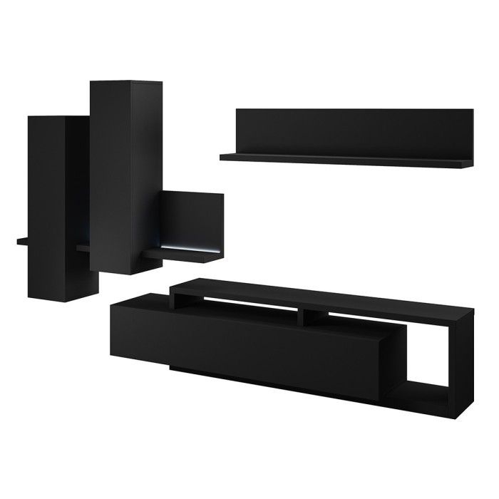 Ensemble meubles de salon avec LED collection BERGAME. Coloris noir super mat.