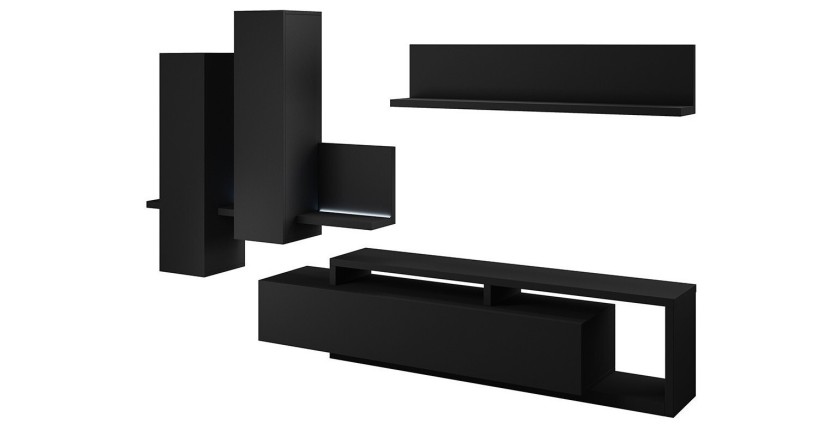Ensemble meubles de salon avec LED collection BERGAME. Coloris noir super mat.