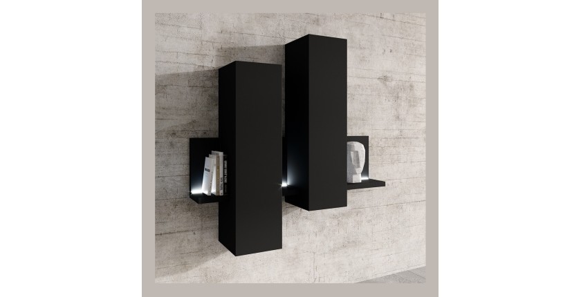Composition murale avec LED. Coloris noir super mat. Collection BERGAME.