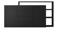 Buffet avec étagère intégrée collection BERGAME 180cm. Coloris noir super mat.